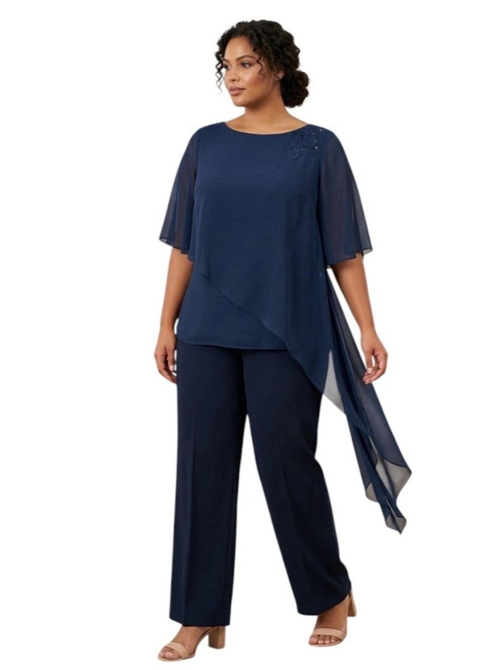 Witness of Love Navy Blue Chiffon Evening Top Size 18W NWT Asymmetrical